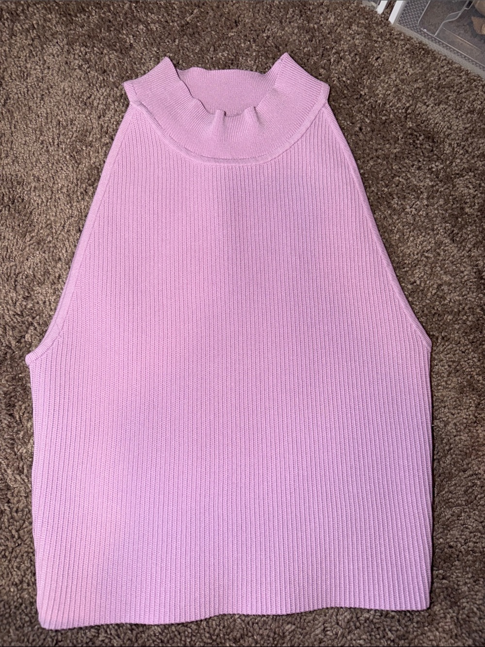 Sleeveless Pink Ribbed Mock Neck Top